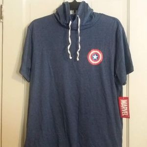 NWT Marvel Captain America Hooded Blue Shield Logo
